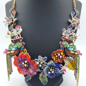Natasha Couture Colorful Flower and Parrot  Statement Necklace